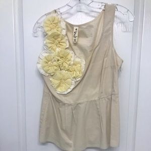Anthropologie, fun summer peplum top with shoulder flower detail